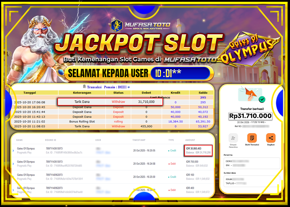 MUFASATOTO JACKPOT PRAGMATIC PLAY Rp.31.710.000|LUNAS